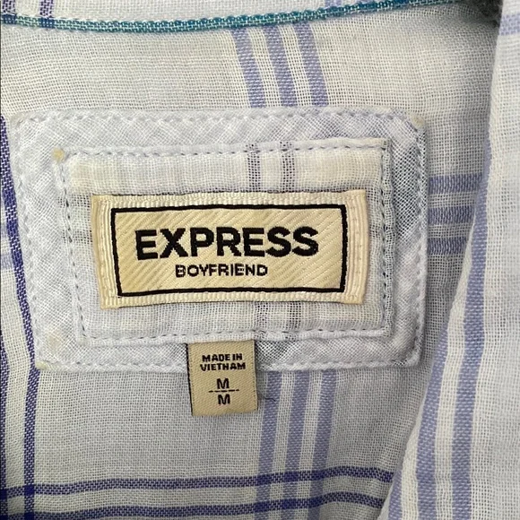 Express Teal and White Plaid Shirt - Picture 2 of 13